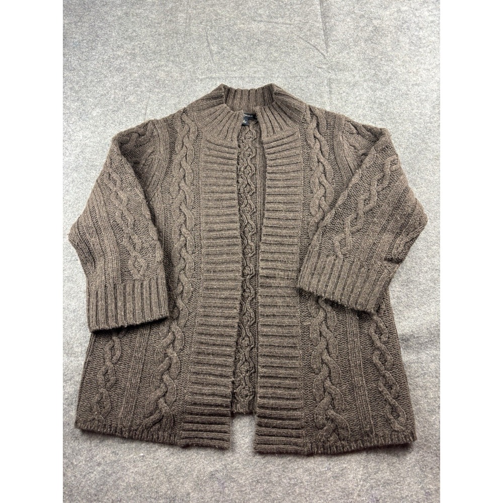 Banana Republic Women M Lambswool Blend Open Cardigan Brown Cable‎ Knit Sweater